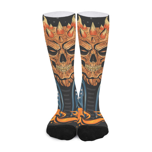 Fire Punk Devil Print Long Socks