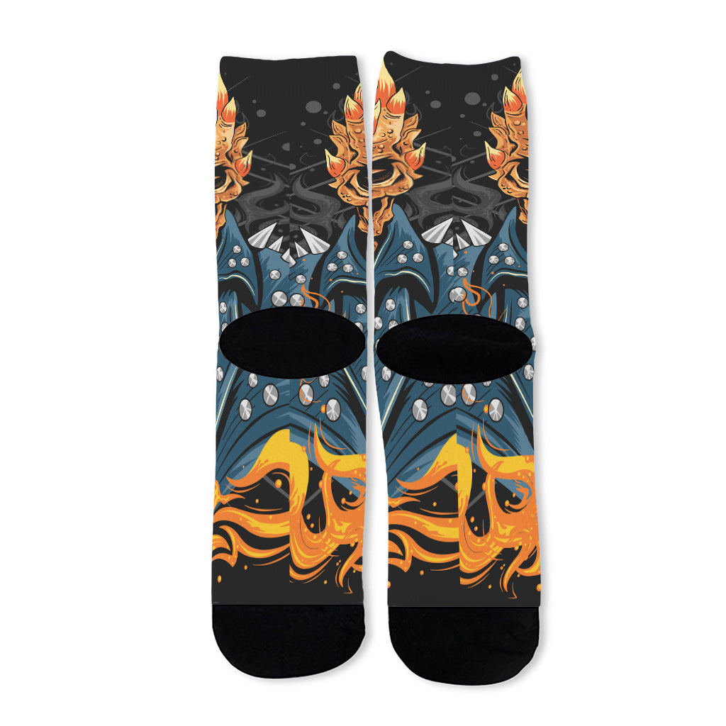 Fire Punk Devil Print Long Socks