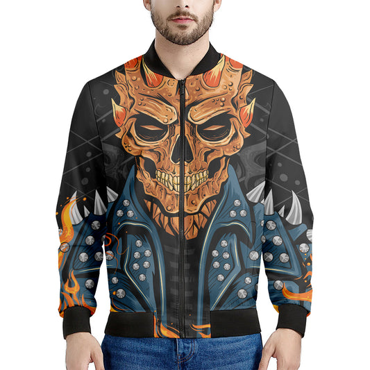 Fire Punk Devil Print Men's Bomber Jacket