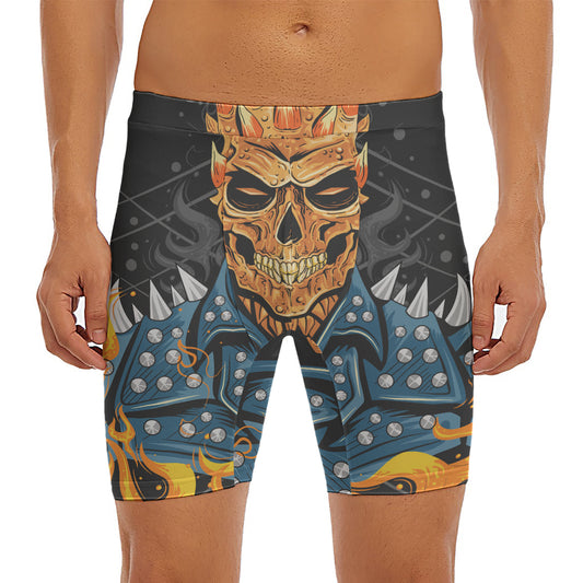 Fire Punk Devil Print Men's Long Boxer Briefs
