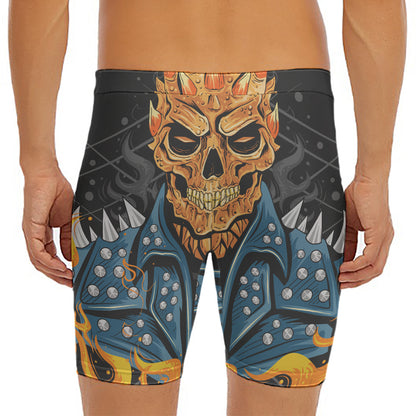 Fire Punk Devil Print Men's Long Boxer Briefs