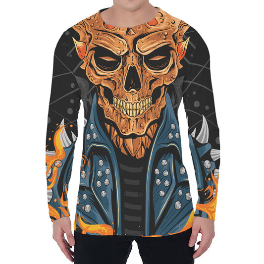Fire Punk Devil Print Men's Long Sleeve T-Shirt