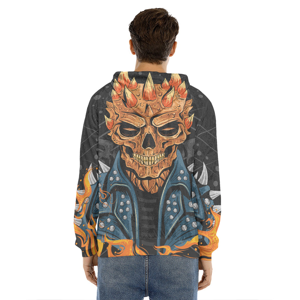 Fire Punk Devil Print Men's Velvet Pullover Hoodie