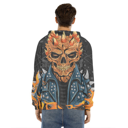Fire Punk Devil Print Men's Velvet Pullover Hoodie