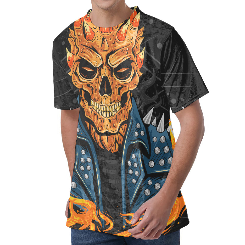 Fire Punk Devil Print Men's Velvet T-Shirt
