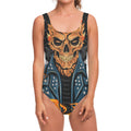 Fire Punk Devil Print One Piece Swimsuit