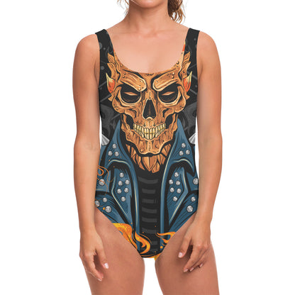 Fire Punk Devil Print One Piece Swimsuit