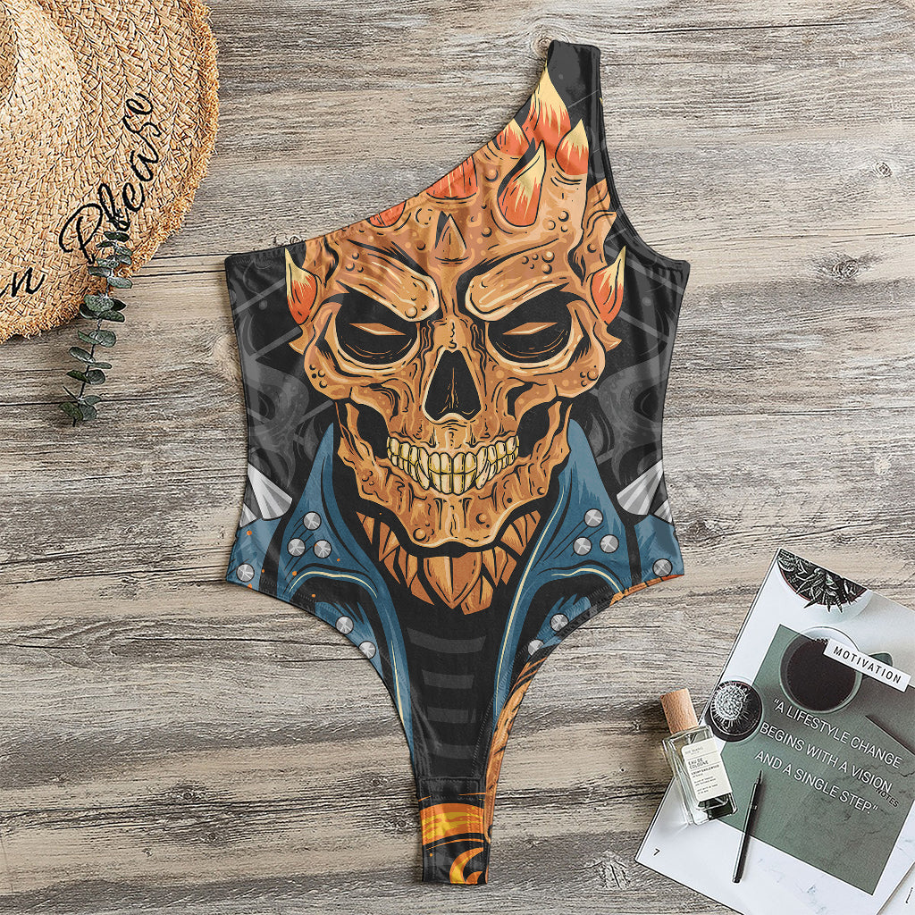 Fire Punk Devil Print One Shoulder Bodysuit