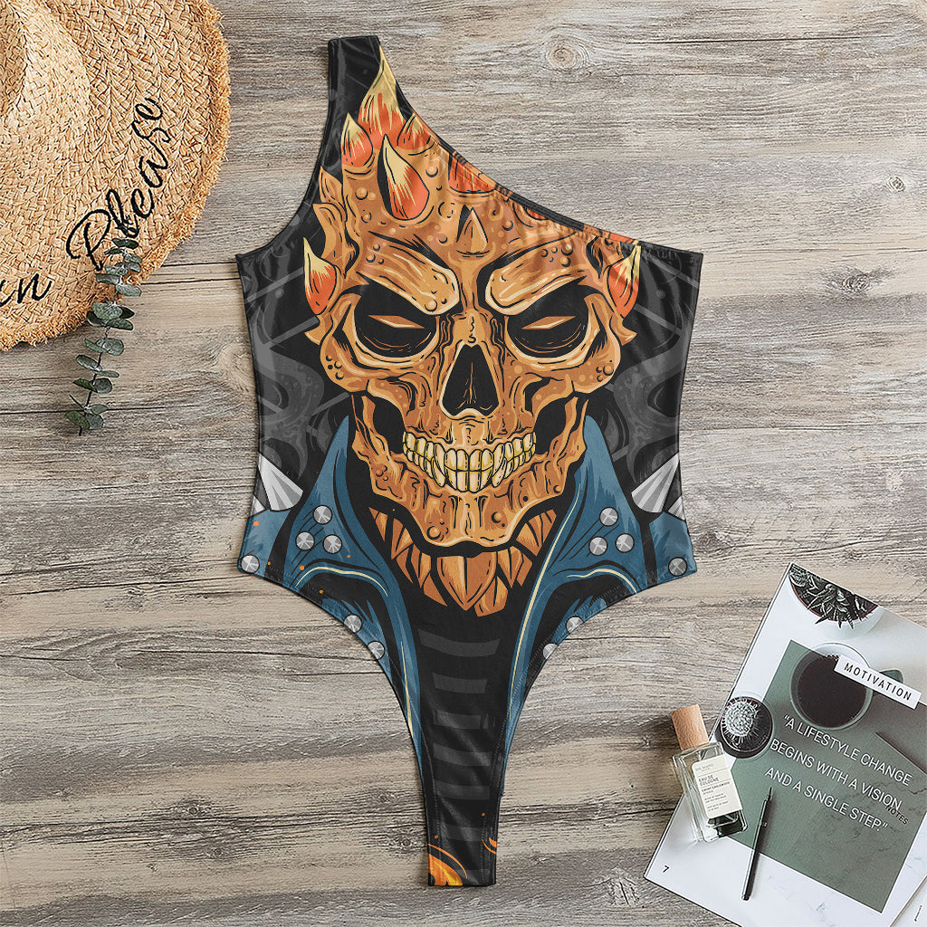 Fire Punk Devil Print One Shoulder Bodysuit