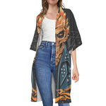 Fire Punk Devil Print Open Front Beach Cover Up