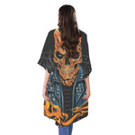 Fire Punk Devil Print Open Front Beach Cover Up