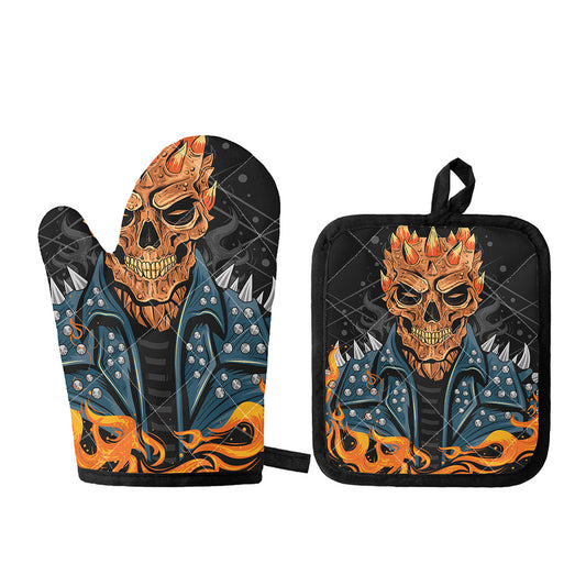 Fire Punk Devil Print Oven Mitt And Pot Holder Set