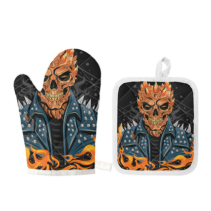 Fire Punk Devil Print Oven Mitt And Pot Holder Set