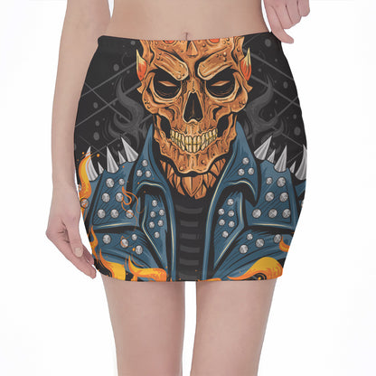 Fire Punk Devil Print Pencil Mini Skirt