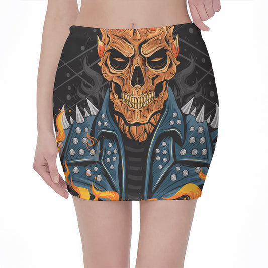 Fire Punk Devil Print Pencil Mini Skirt