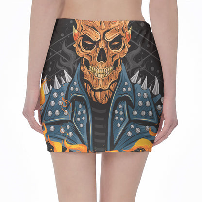 Fire Punk Devil Print Pencil Mini Skirt