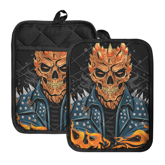 Fire Punk Devil Print Pot Holders With Pocket