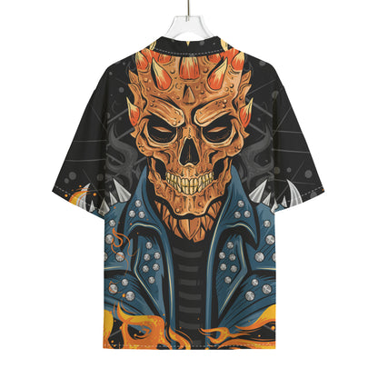 Fire Punk Devil Print Rayon Hawaiian Shirt
