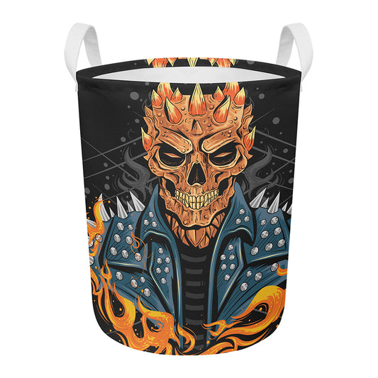 Fire Punk Devil Print Round Laundry Basket