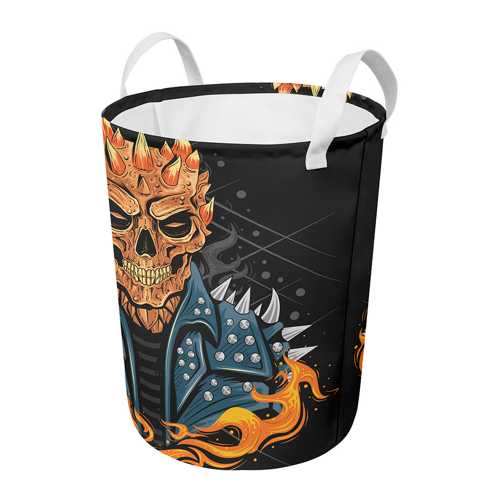 Fire Punk Devil Print Round Laundry Basket