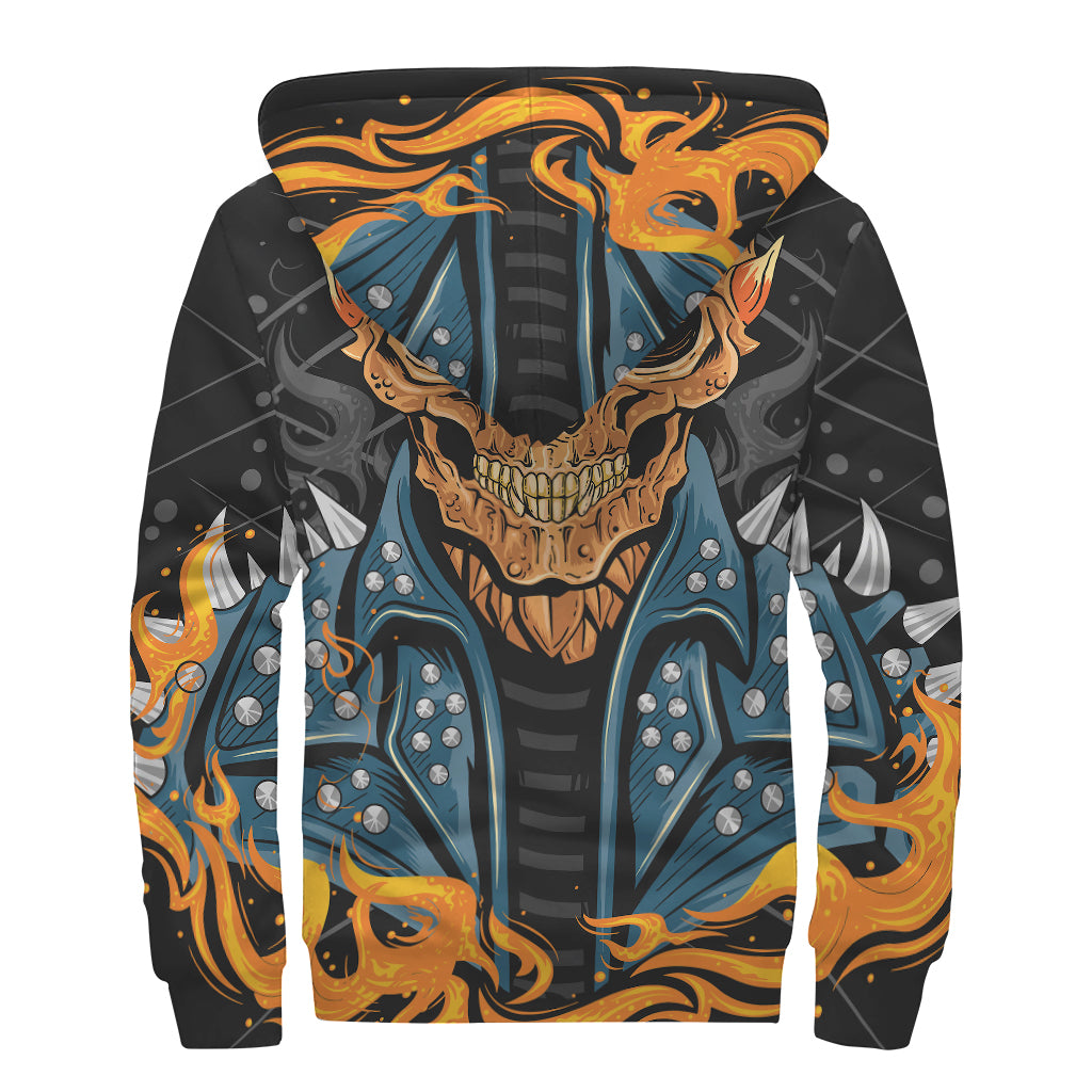 Fire Punk Devil Print Sherpa Lined Zip Up Hoodie
