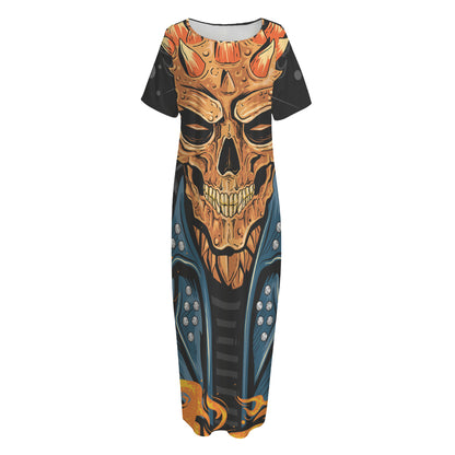 Fire Punk Devil Print Short Sleeve Long Nightdress