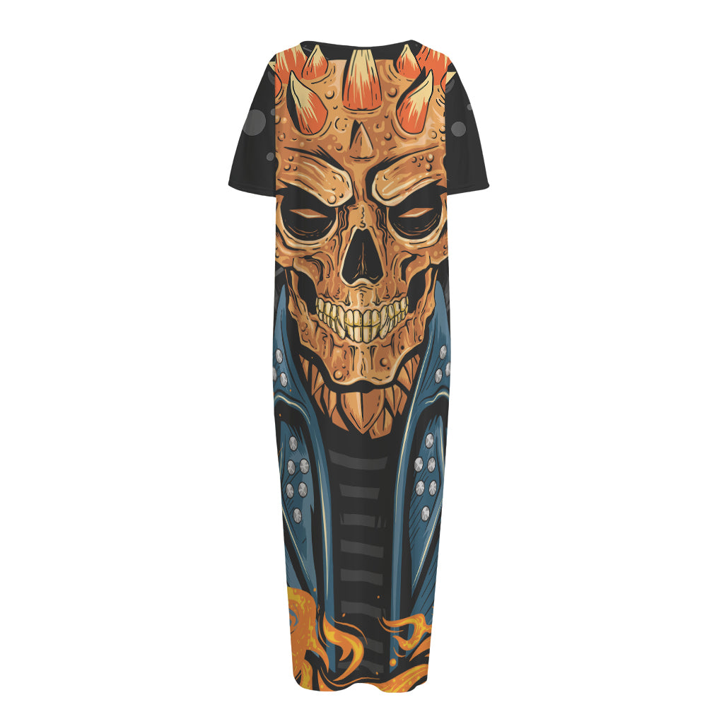 Fire Punk Devil Print Short Sleeve Long Nightdress