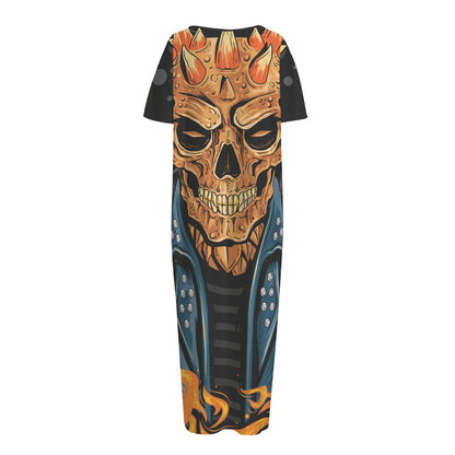 Fire Punk Devil Print Short Sleeve Long Nightdress