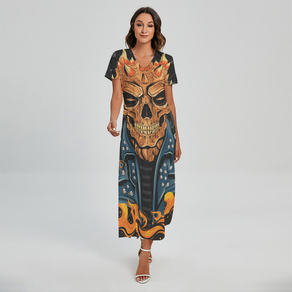 Fire Punk Devil Print Short Sleeve Maxi Dress