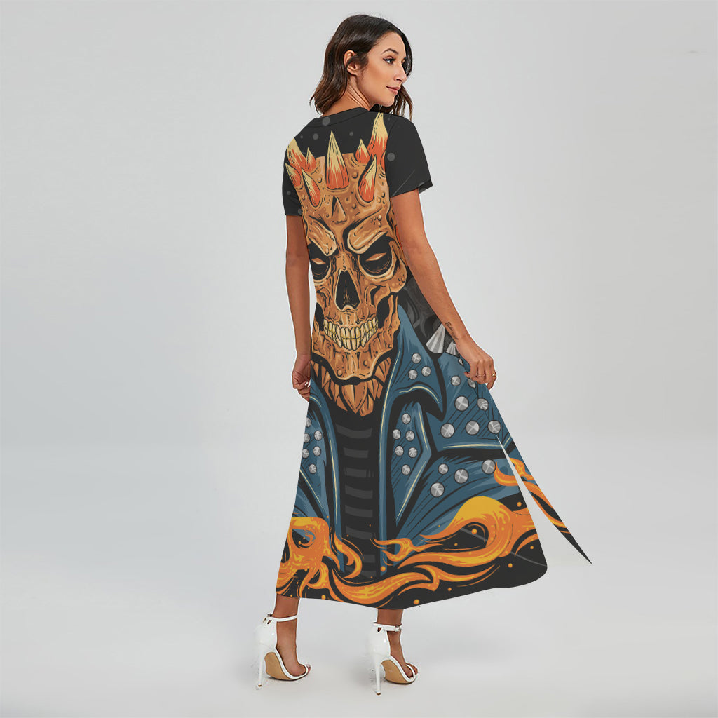 Fire Punk Devil Print Short Sleeve Maxi Dress