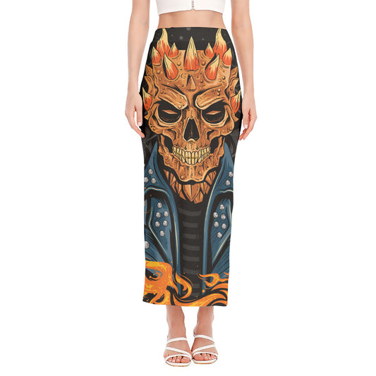 Fire Punk Devil Print Side Slit Maxi Skirt