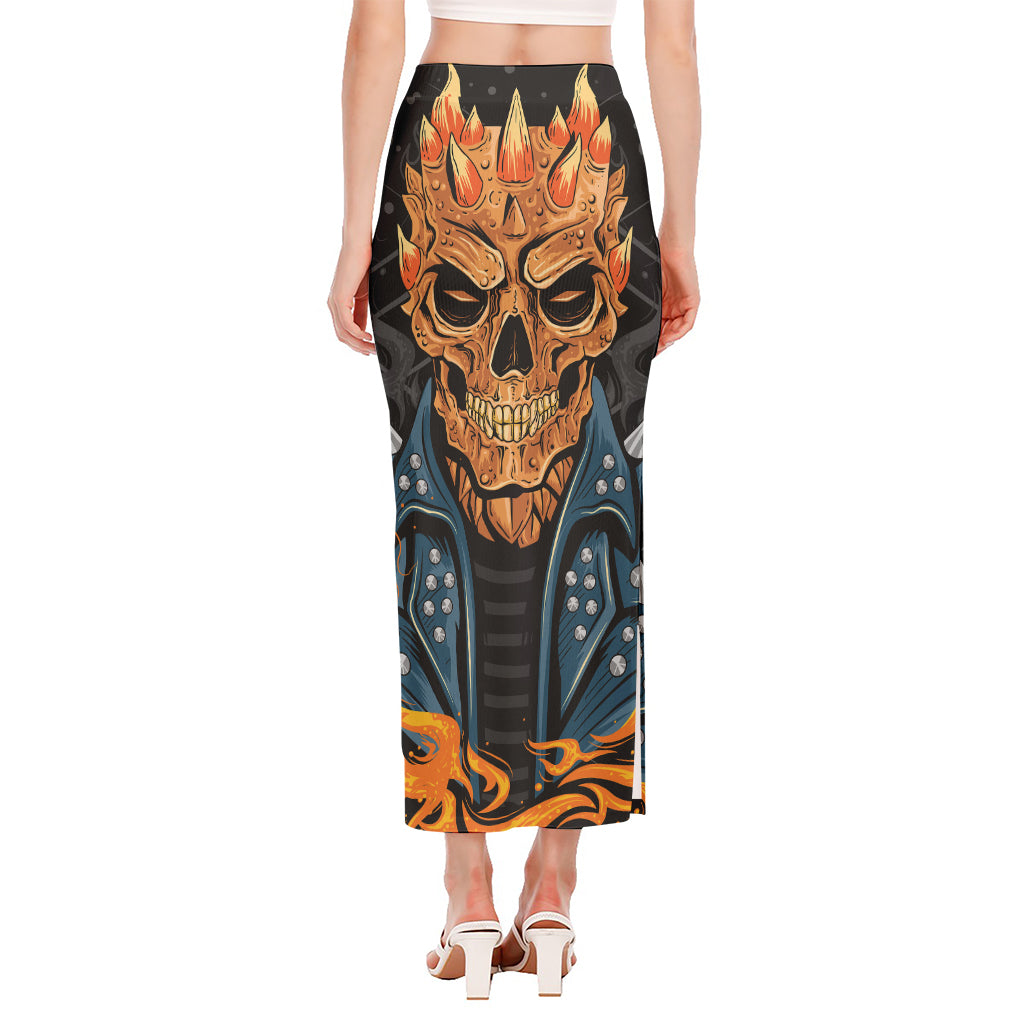 Fire Punk Devil Print Side Slit Maxi Skirt