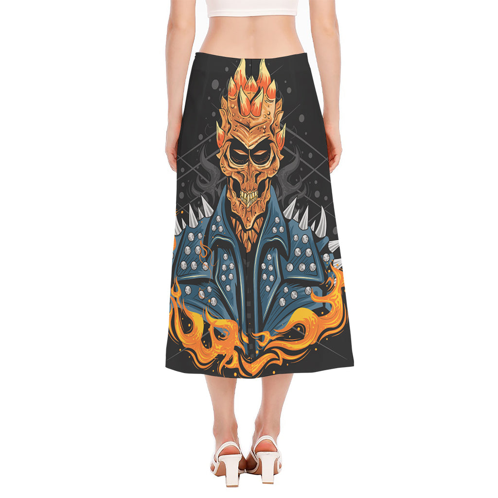 Fire Punk Devil Print Side Slit Midi Skirt
