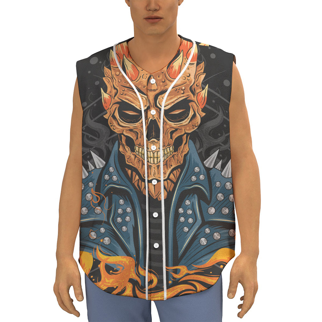 Fire Punk Devil Print Sleeveless Baseball Jersey