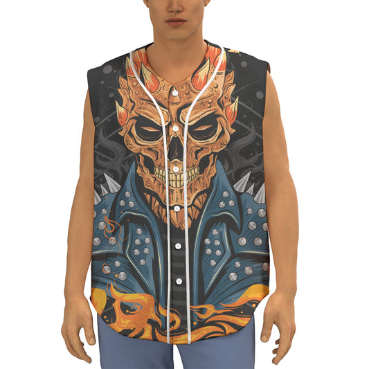 Fire Punk Devil Print Sleeveless Baseball Jersey