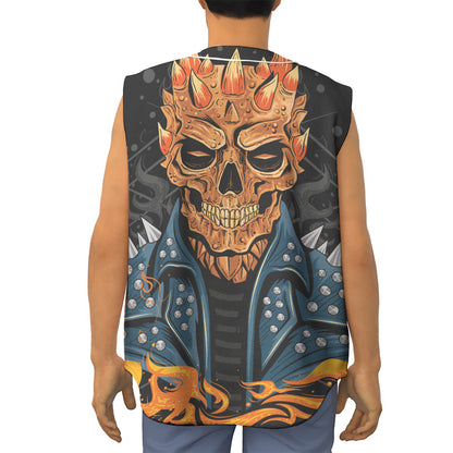 Fire Punk Devil Print Sleeveless Baseball Jersey