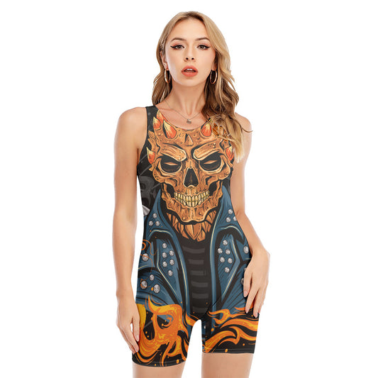 Fire Punk Devil Print Sleeveless One Piece Swimsuit