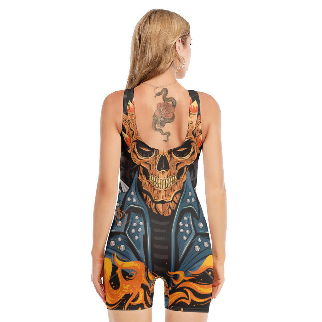 Fire Punk Devil Print Sleeveless One Piece Swimsuit