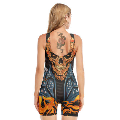 Fire Punk Devil Print Sleeveless One Piece Swimsuit