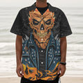 Fire Punk Devil Print Textured Short Sleeve Shirt