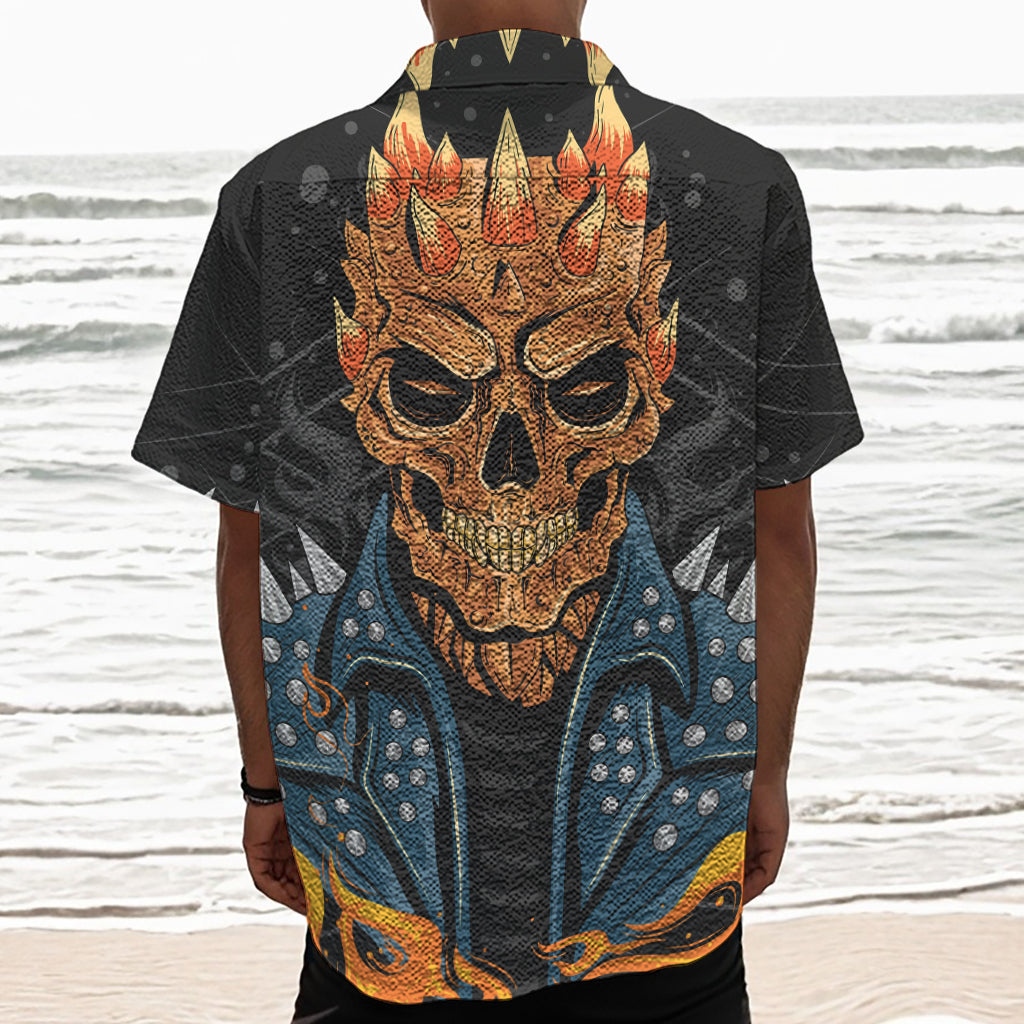 Fire Punk Devil Print Textured Short Sleeve Shirt