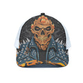 Fire Punk Devil Print White Mesh Trucker Hat
