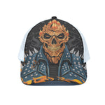 Fire Punk Devil Print White Mesh Trucker Cap