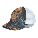 Fire Punk Devil Print White Mesh Trucker Cap