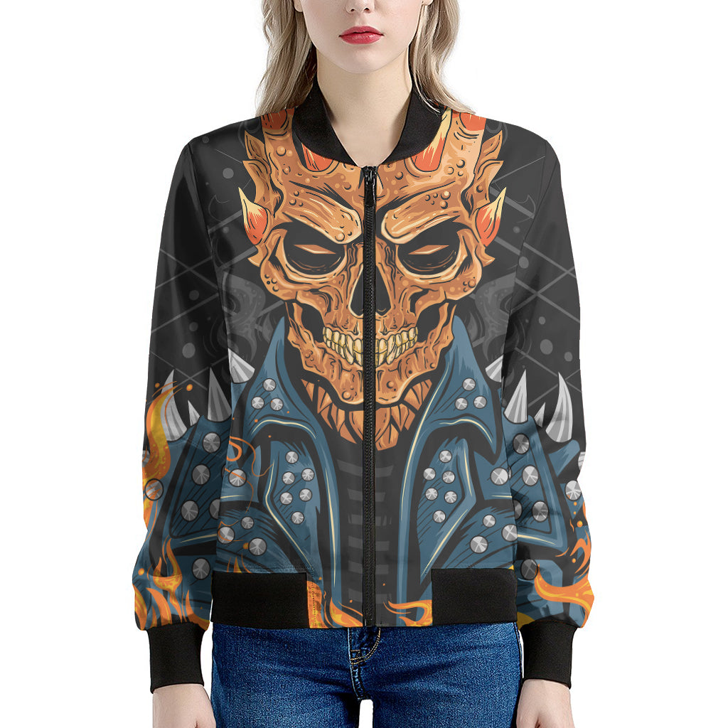 Fire Punk Devil Print Women's Bomber Jacket