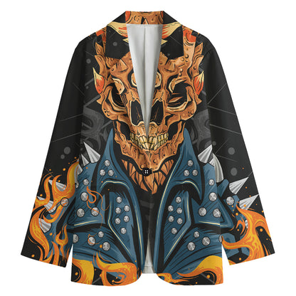 Fire Punk Devil Print Women's Cotton Blazer