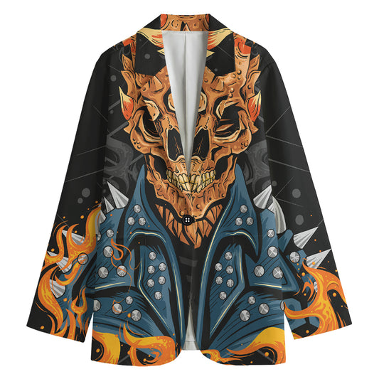 Fire Punk Devil Print Women's Cotton Blazer