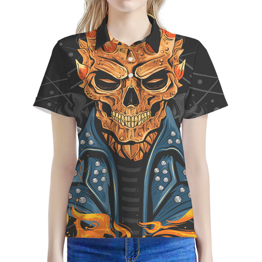 Fire Punk Devil Print Women's Polo Shirt