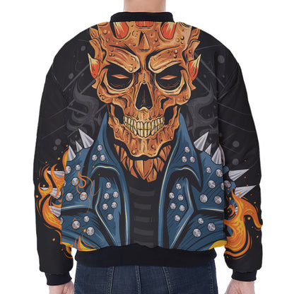 Fire Punk Devil Print Zip Sleeve Bomber Jacket
