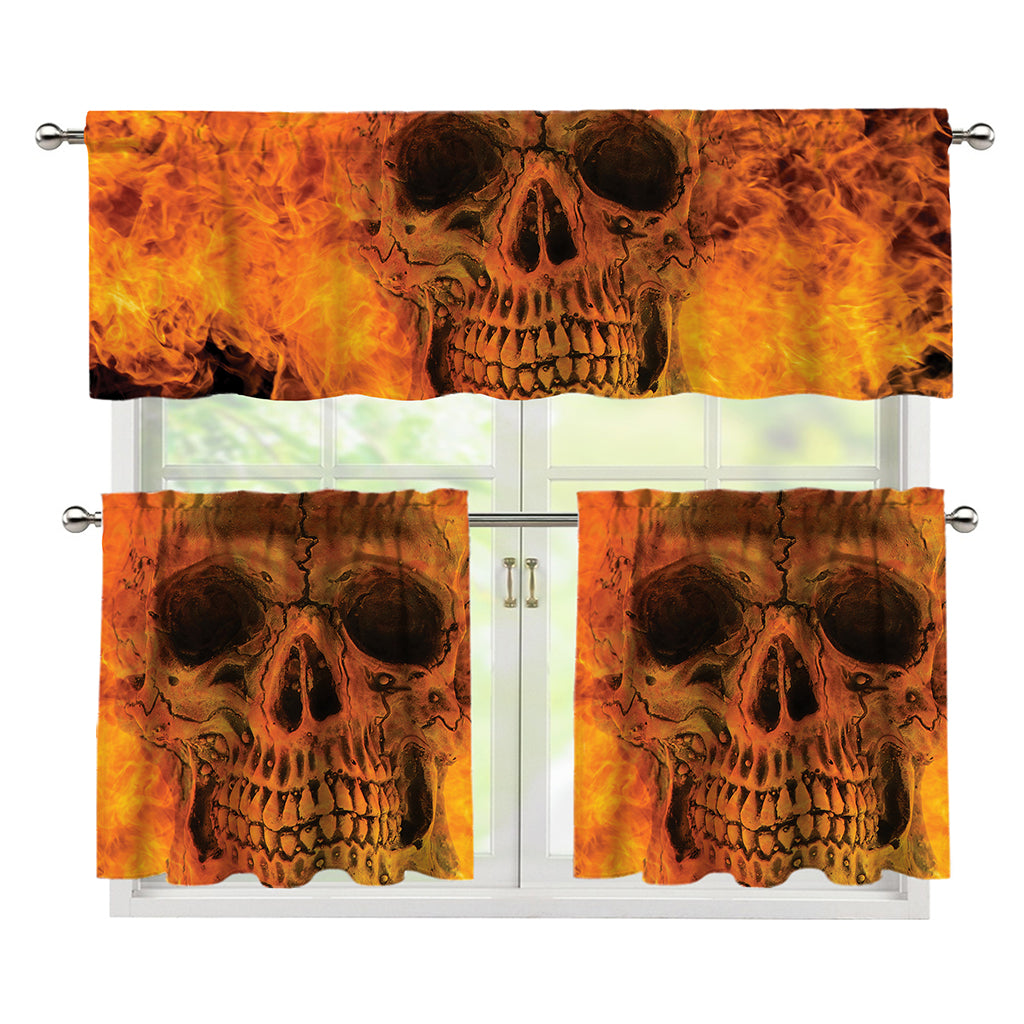 Fire Skull Print 3 Piece Kitchen Curtains